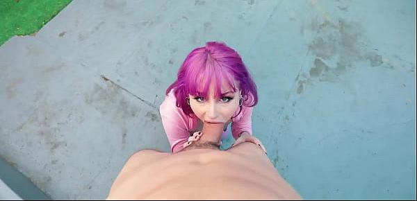  Purple-haired nympho Valerie Steele gets the best fuck of her life! She is HOT with her colored hair, pierced cunt and tits, tattoos and a cute face!